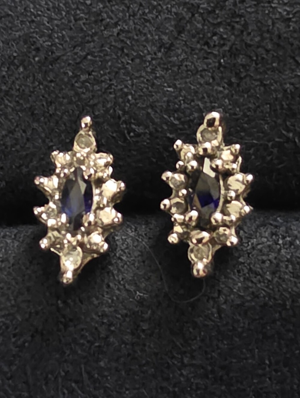 10k Sapphire, Diamond White Gold Stud Earrings (Vintage)